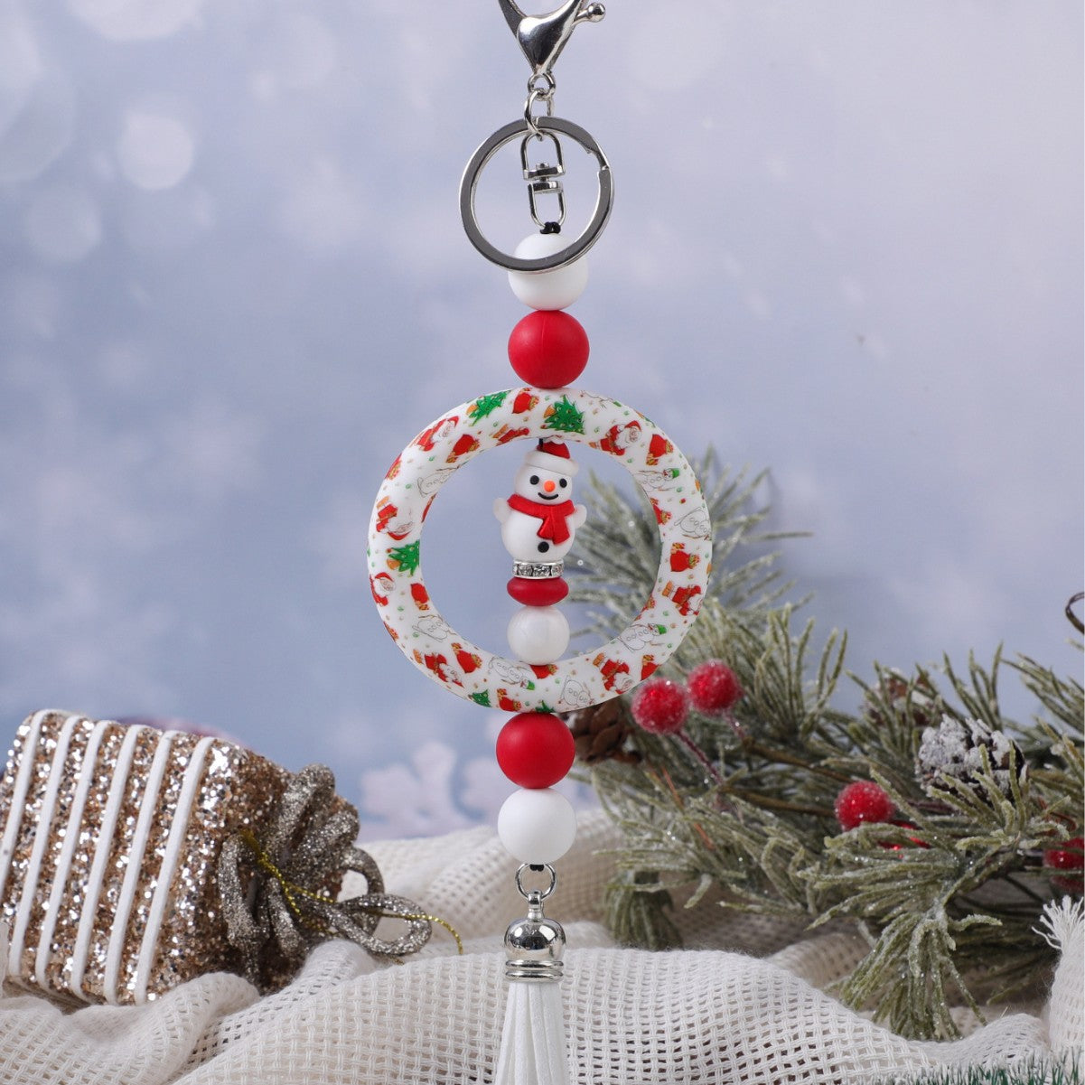 Wholesale Christmas Decoration DIY Beaded Circle Silicone Keychain Bag